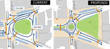 Current and proposed layouts for Central Square in Keene