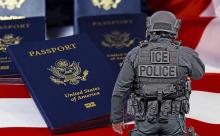Passsport, ICE officer and American flag