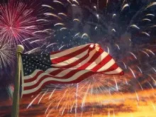 American flag and fireworks